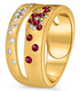 WIDE .54CT DIAMOND & AAA RUBY 14KT YELLOW GOLD ROUND DOUBLE BAND ETOILE FUN RING