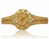 1.01CT FANCY YELLOW DIAMOND 18KT YELLOW GOLD 3D FLOWER FILIGREE ENGAGEMENT RING