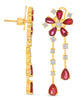 4.88CT DIAMOND & AAA RUBY 18K YELLOW GOLD 3D PEAR SHAPE & ROUND HANGING EARRINGS