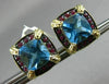 ESTATE LARGE 6.36CT BLUE TOPAZ & RUBY 14KT YELLOW GOLD FILIGREE CLIP ON EARRINGS