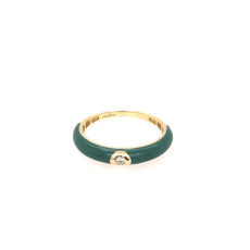 ESTATE .03CT DIAMOND & GREEN ENAMEL 18KT YELLOW GOLD SOLITAIRE ETOILE FUN RING