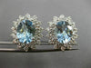 ESTATE LARGE 5.95CT DIAMOND & AQUAMARINE 14KT WHITE GOLD 3D OVAL FLOWER EARRINGS