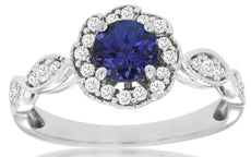 .87CT DIAMOND & AAA TANZANITE 14KT WHITE GOLD ROUND HALO FLOWER ENGAGEMENT RING