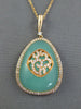 LARGE .50CT DIAMOND & AAA GREEN CHALCEDONY 14KT ROSE GOLD 3D TEAR DROP PENDANT