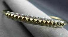 ESTATE LARGE .26CT DIAMOND 14KT YELLOW GOLD 3D PYRAMID SPIKE FUN BANGLE BRACELET