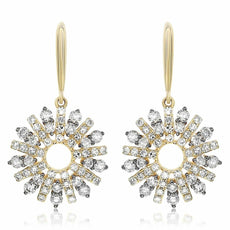 ESTATE .30CT DIAMOND 14KT YELLOW GOLD 3D SUNBURST FLOWER FUN HANGING EARRINGS