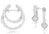 .18CT DIAMOND 14K WHITE GOLD FILIGREE DOUBLE FLOWER HOOP HUGGIE HANGING EARRINGS