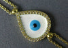 ESTATE .11CT DIAMOND WHITE & BLUE ENAMEL 18K YELLOW GOLD EVIL EYE LUCKY BRACELET