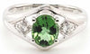 1.11CT DIAMOND & AAA TSAVORITE 18KT WHITE GOLD 3D OVAL & ROUND 3 STONE LOVE RING