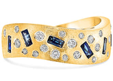WIDE .61CT DIAMOND & AAA SAPPHIRE 14K YELLOW GOLD ROUND & BAGUETTE WAVE FUN RING