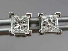 ESTATE LARGE 1.0CT PRINCESS DIAMOND 14KT WHITE GOLD STUD EARRINGS 5mm #23819