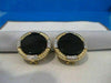 ANTIQUE LARGE 25MM DIAMOND BLACK ONYX 14K WHITE YELLOW GOLD ROUND EARRINGS #752