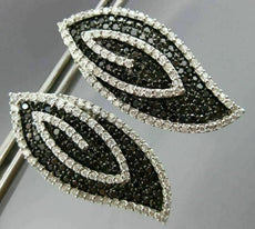 ESTATE LARGE 1.85CT WHITE & BLACK DIAMOND 14K WHITE GOLD MULTI LEAF STUD EARRING