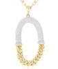 .87CT DIAMOND 14K 2 TONE GOLD 3D MULTI ROW LUCKY HORSESHOE OPEN OVAL FUN PENDANT