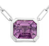 2.07CT AAA PINK SAPPHIRE 18KT WHITE GOLD 3D EMERALD CUT SOLITAIRE LOVE NECKLACE