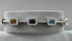 ESTATE 18KT 6.81CT MULTI COLOR EMERALD CUT SAPPHIRE & DIAMONDS GOLD BRACELET