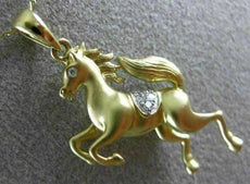 ESTATE .04CT DIAMOND 14K YELLOW GOLD 3D HANDCRAFETD MATTE HORSE FLOATING PENDANT
