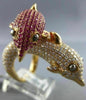 EXTRA LARGE 5.35CT DIAMOND & AAA PINK RUBY 18K ROSE GOLD DOUBLE DOLPHIN FUN RING