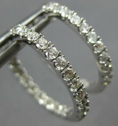 ESTATE 1.0CT DIAMOND 14K WHITE GOLD CLASSIC 2MM INSIDE OUT HOOP HUGGIE EARRINGS