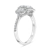 1.47CT DIAMOND PLATINUM OVAL & ROUND 3D 3 STONE CLASSIC HALO ENGAGEMENT RING