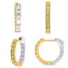 .90CT WHITE & FANCY YELLOW DIAMOND 14KT 2 TONE GOLD 3D INSIDE OUT HOOP EARRINGS