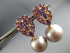 ESTATE LARGE 3.75CT DIAMOND & AMETHYST & PINK SOUTH SEA PEARL 18K ROSE GOLD 3D EARRINGS