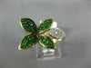 ESTATE LARGE 1.05CT DIAMOND & AAA TSAVORITE 14KT YELLOW GOLD 3D FLOWER LOVE RING