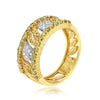WIDE .80CT WHITE & FANCY YELLOW DIAMOND 14KT 2 TONE GOLD OPEN FILIGREE FUN RING