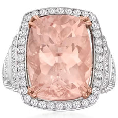 LARGE 11.16CT DIAMOND AAA MORGANITE 18KT WHITE ROSE GOLD CUSHION ENGAGEMENT RING