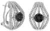 WIDE 1.52CT WHITE & BLACK DIAMOND 14K WHITE GOLD FLOWER CLIP ON HANGING EARRINGS