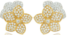 ESTATE LARGE 3.0CT DIAMOND 18K 2 TONE GOLD 3D DOUBLE FLOWER FUN HANGING EARRINGS