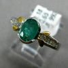 ESTATE .83CT DIAMOND & EMERALD 14K TWO TONE GOLD OVAL SEMI BEZEL ENGAGEMENT RING