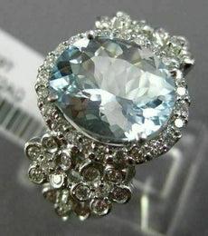LARGE 2.92CT DIAMOND & AAA OVAL AQUAMARINE 14K WHITE GOLD FLOWER ENGAGEMENT RING