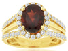 WIDE 3.02CT DIAMOND & AAA GARNET 14KT YELLOW GOLD OVAL MULTI ROW ENGAGEMENT RING