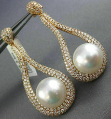 EXTRA LARGE 3.45CT DIAMOND & AAA SOUTH SEA PEARL 18KT ROSE GOLD HANGING EARRINGS