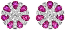 ESTATE 3.13CT DIAMOND & AAA RUBY 14KT WHITE GOLD 3D FLOWER STUD EARRINGS