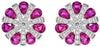 ESTATE 3.13CT DIAMOND & AAA RUBY 14KT WHITE GOLD 3D FLOWER STUD EARRINGS