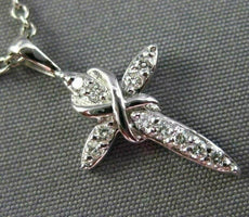 ESTATE SMALL .12CT DIAMOND 14KT WHITE GOLD 3D CROSS INFINITY FLOATING PENDANT