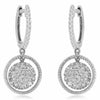 ESTATE .40CT DIAMOND 14KT WHITE GOLD 3D CLUSTER FLOWER CIRCULAR HANGING EARRINGS