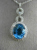 ESTATE 3.10CT DIAMOND & AAA BLUE TOPAZ 14K WHITE GOLD OVAL HALO FLOATING PENDANT