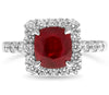 WIDE 3.52CT DIAMOND & AAA RUBY 14KT WHITE GOLD CUSHION & ROUND ENGAGEMENT RING