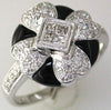 .47CT DIAMOND & AAA ONYX 14K WHITE GOLD ROUND & PRINCESS MULTI HEART FLOWER RING