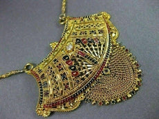 ANTIQUE OLD MINE DIAMOND 22KT YELLOW GOLD ENAMEL FILIGREE HANGING NECKLACE #2122