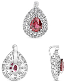 .86CT DIAMOND & AAA RUBY 18KT WHITE GOLD 3D PEAR SHAPE & ROUND FILIGREE PENDANT