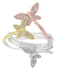 WIDE .20CT DIAMOND 14KT TRI COLOR GOLD 3D TRIPLE BUTTERFLY CRISS CROSS LOVE RING