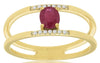 0.45CT DIAMOND & AAA RUBY 14KT YELLOW GOLD 3D OVAL & ROUND DOUBLE BAR LOVE RING