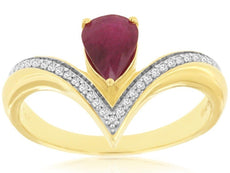 .90CT DIAMOND & AAA RUBY 14KT 2 TONE GOLD 3D PEAR SHAPE V SHAPE ENGAGEMENT RING