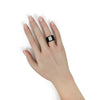 LARGE .66CT DIAMOND & BLACK ENAMEL 18KT WHITE GOLD ROUND & BAGUETTE SQUARE RING