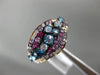 ESTATE 1.63CT DIAMOND & MULTI GEM 14KT ROSE GOLD 3D CLUSTER WAVE FRIENDSHIP RING