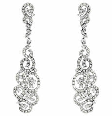 ESTATE LARGE 1.95CT DIAMOND 14KT WHITE GOLD 3D OPEN FILIGREE HANGING EARRINGS